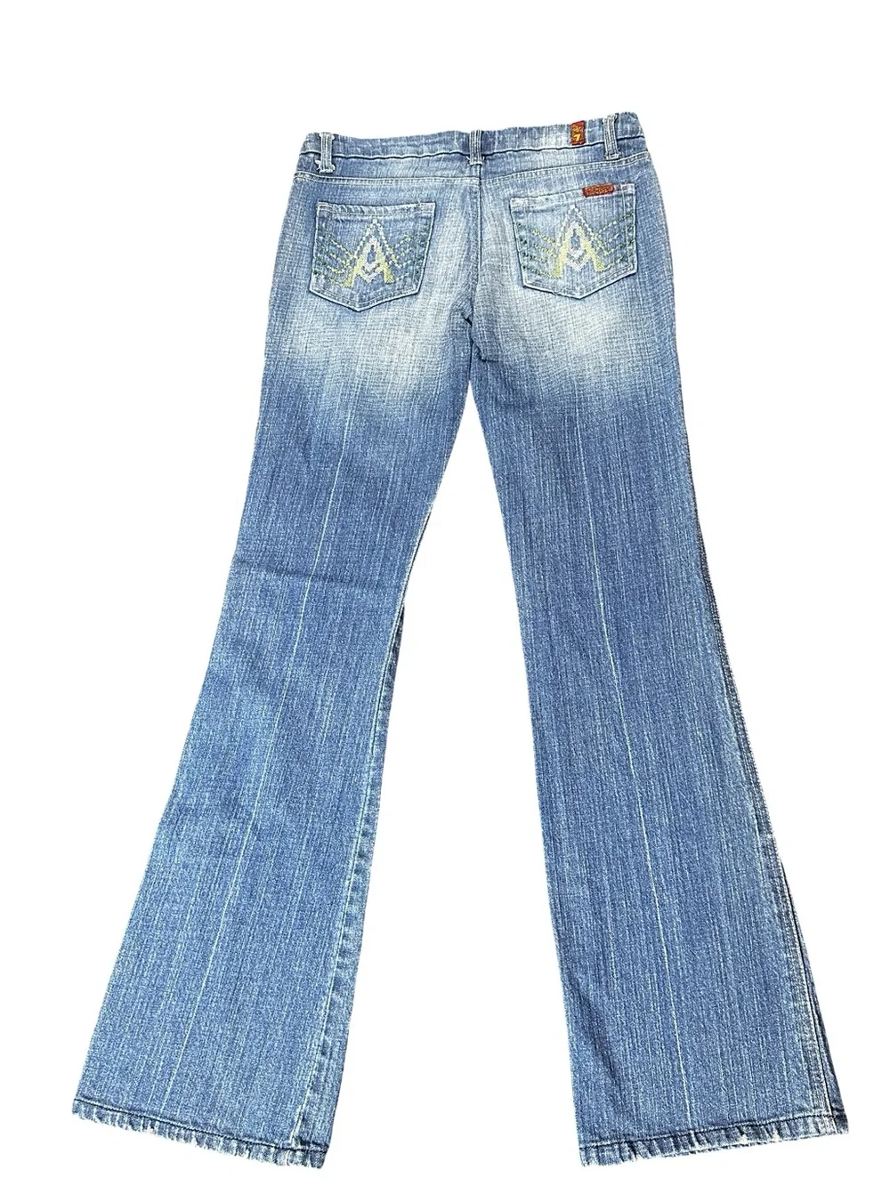 7 For All Mankind Dojo Flare Embellished Back Pockets Denim Jeans Size 28 - Picture 4 of 7